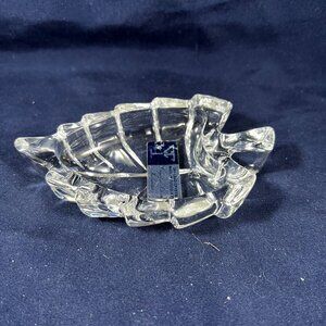24% Lead Crystal Leaf Shaped Trinket Dish Made In Yugoslavia